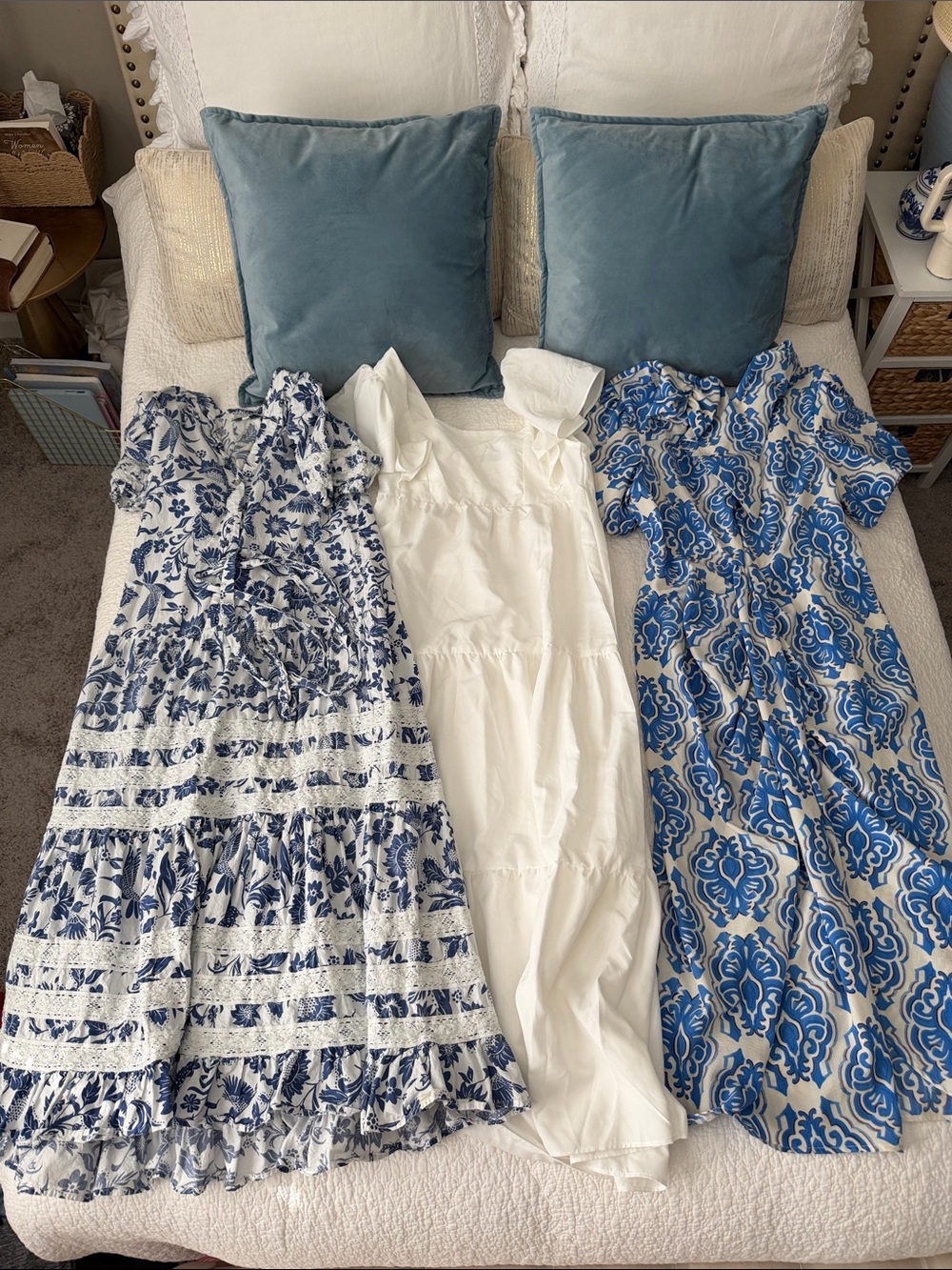 Women’s White and Blue Tiered Maxi Dress ENTRO, PINCH, and SHEIN